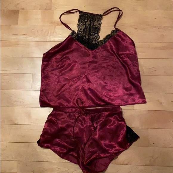 Plum silk and lace pyjama set **worn once** - Picture 1 of 4